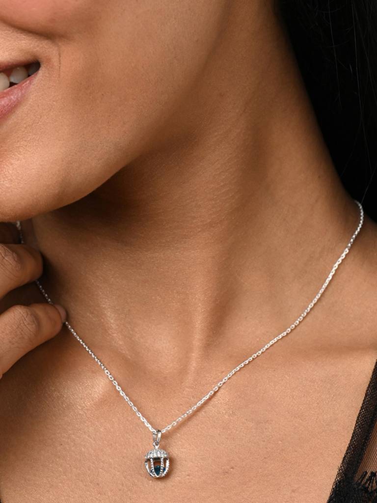 Clara Silver Acorn Blue Chain Necklace : CSPSP52