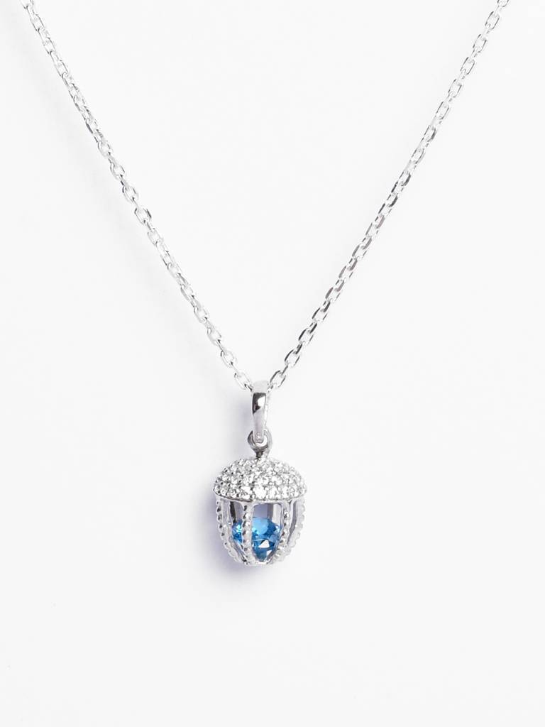 Clara Silver Acorn Blue Chain Necklace : CSPSP52