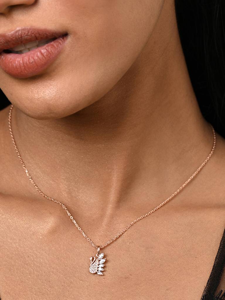 Clara Silver Dancing Swan Chain Necklace : CSPSP57