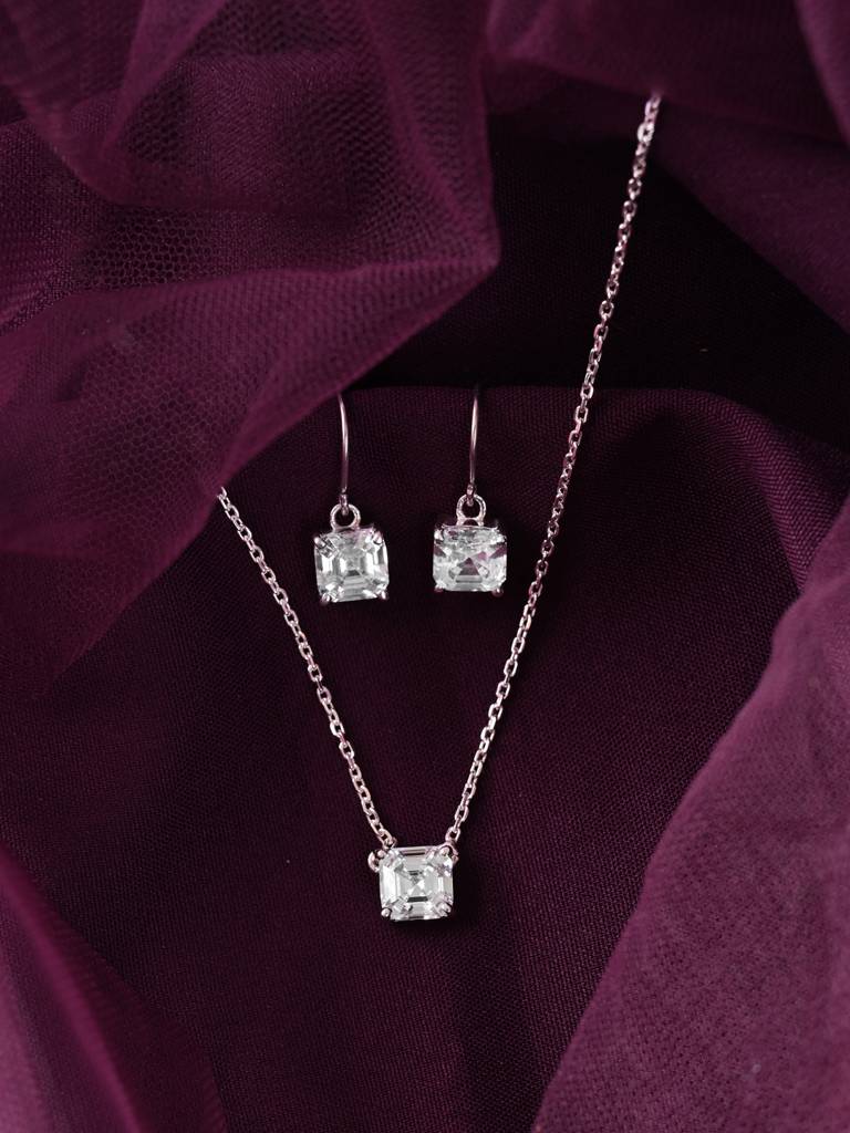 Clara 925 Silver Asscher Solitaire Set : CSPSP88E88