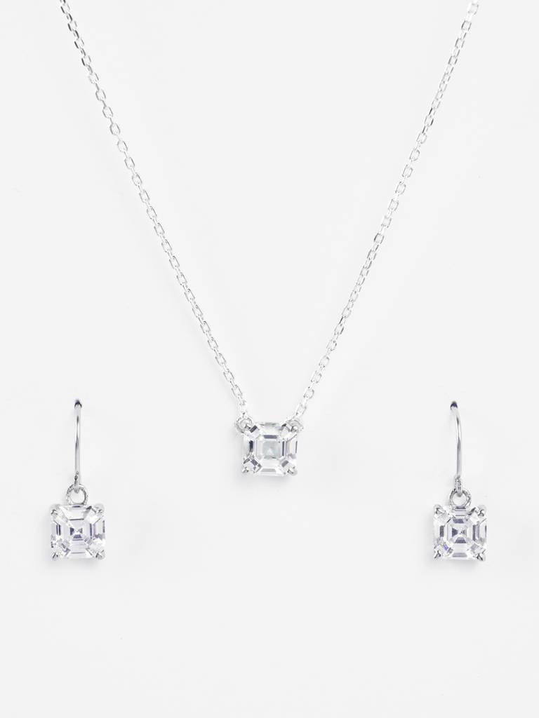 Clara 925 Silver Asscher Solitaire Set : CSPSP88E88