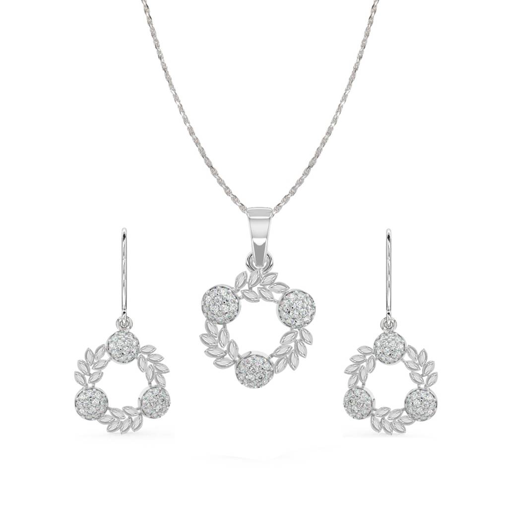 925 Sterling Silver Rhodium Plated Swiss Zirconia Alma Pendant Earring Chain Jewellery Set Gift For Women & Girls : CSPSP8E8