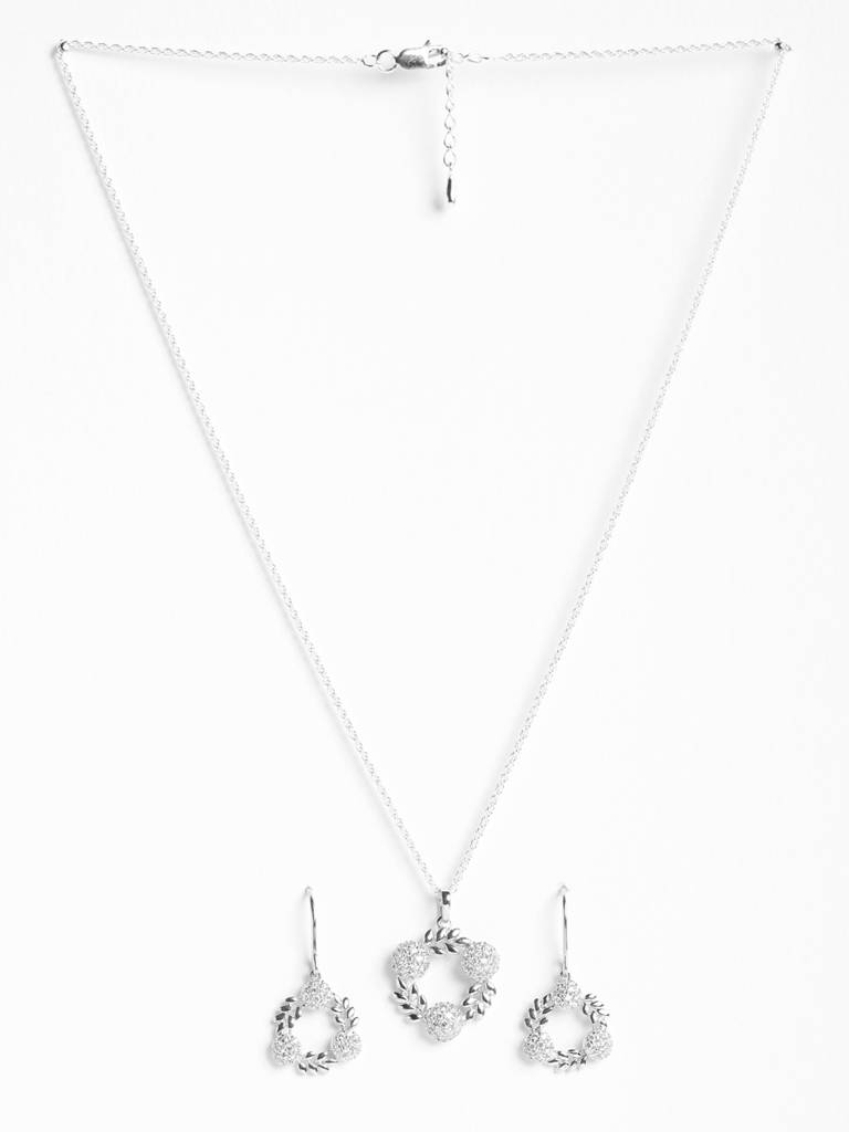 925 Sterling Silver Rhodium Plated Swiss Zirconia Alma Pendant Earring Chain Jewellery Set Gift For Women & Girls : CSPSP8E8