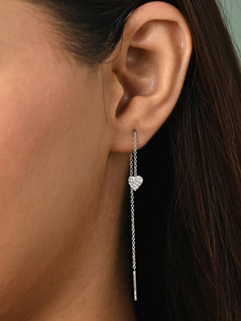Silver Cute Heart Threader Earring : CSSDE14