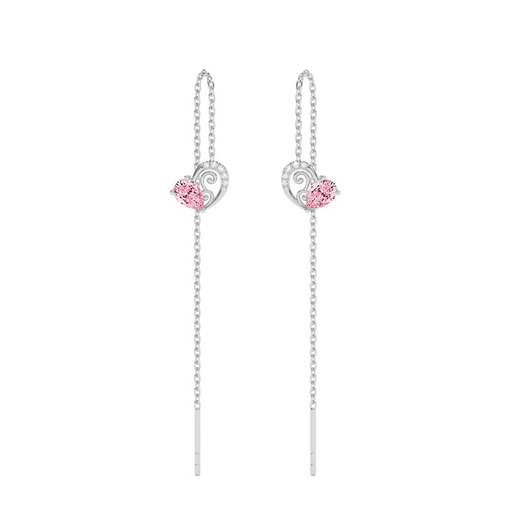 Silver Pink Pear Threader Earrings : CSSDE15