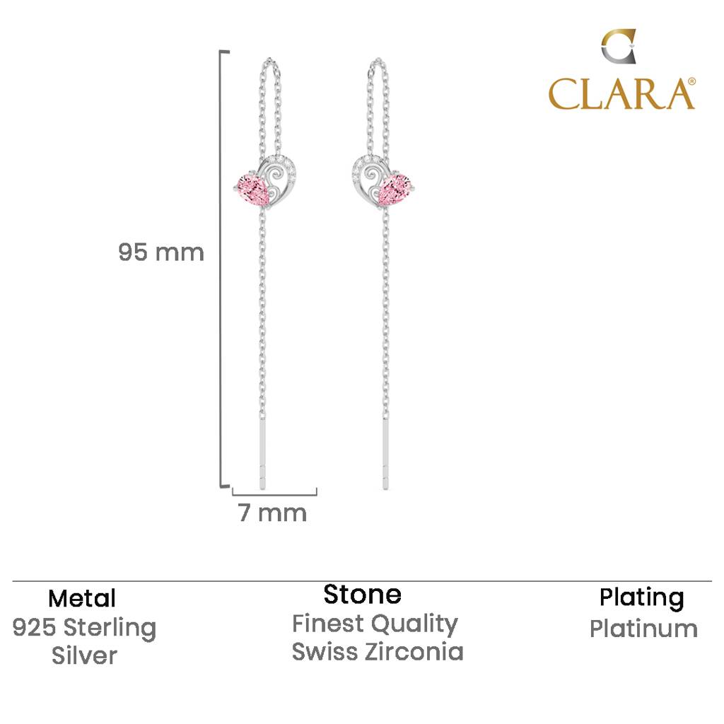 Silver Pink Pear Threader Earrings : CSSDE15
