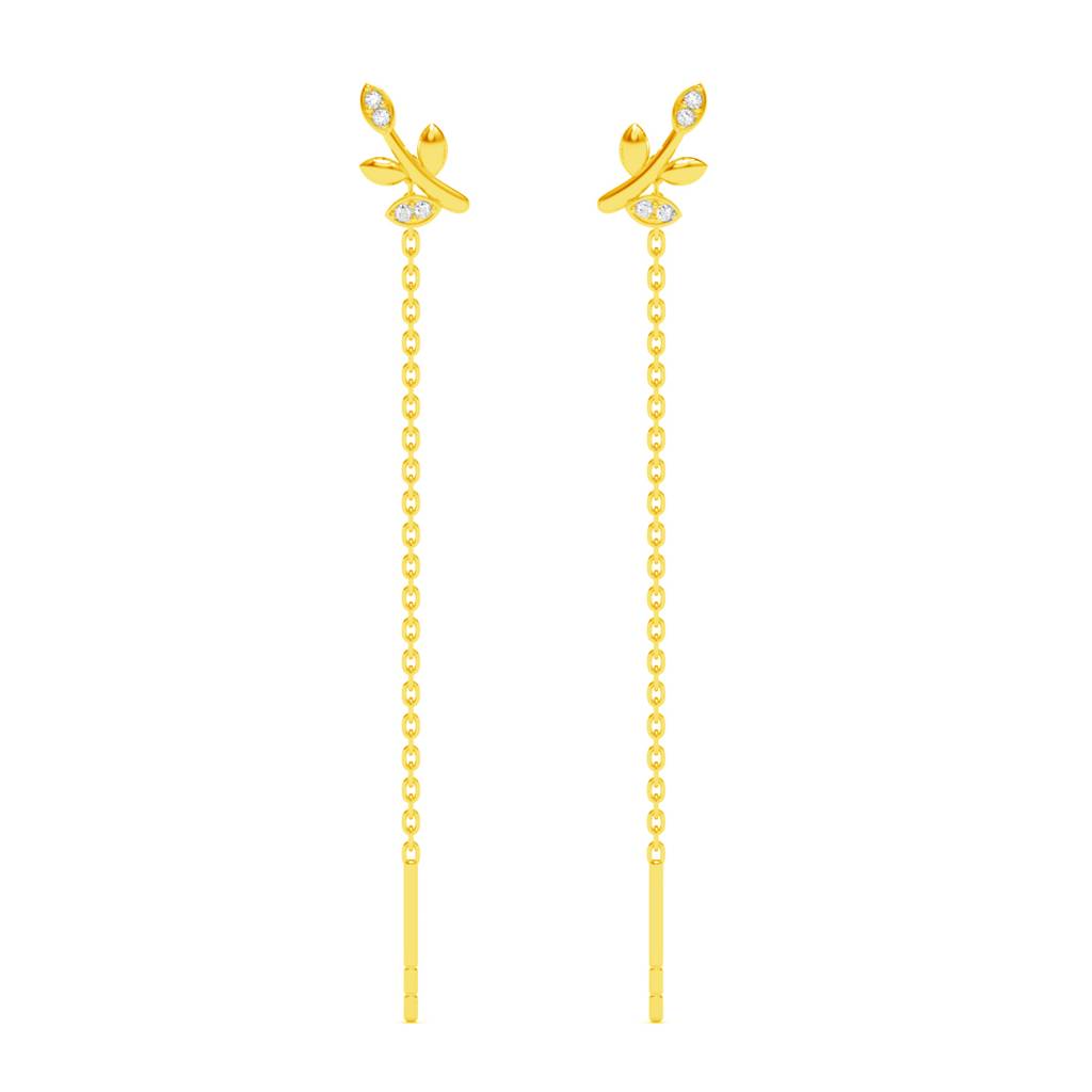 Silver Leafy Long Chain Earrings : CSSDE5