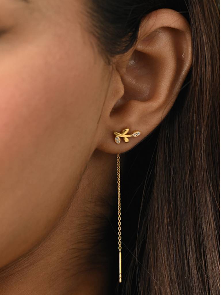 Silver Leafy Long Chain Earrings : CSSDE5