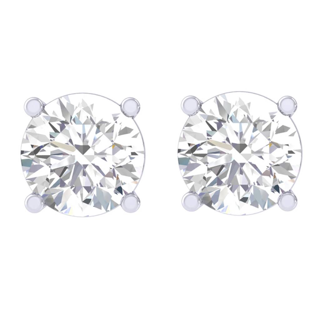 925 Sterling Silver White Gold Plated Round Brilliant Solitaire Stud Earring For Women & Girls : CSSOLE1RD
