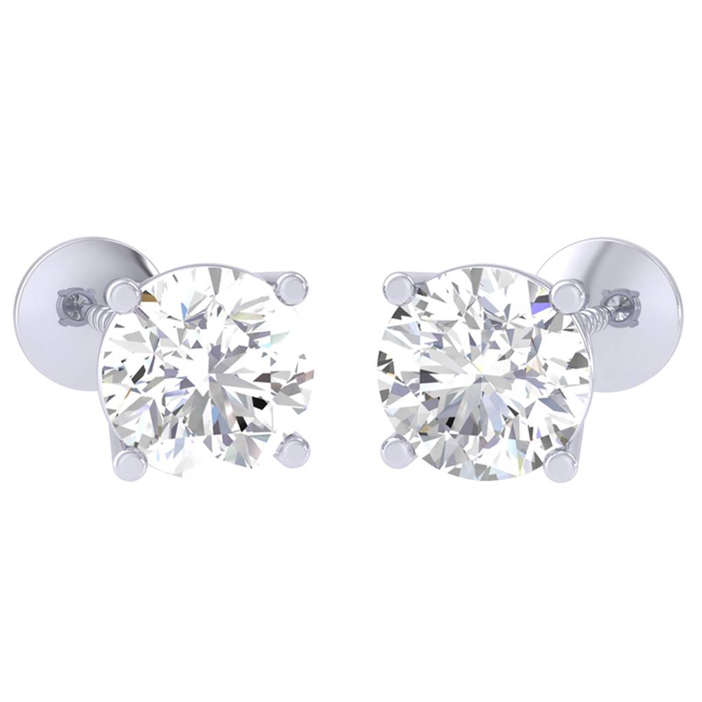 925 Sterling Silver White Gold Plated Round Brilliant Solitaire Stud Earring For Women & Girls : CSSOLE1RD