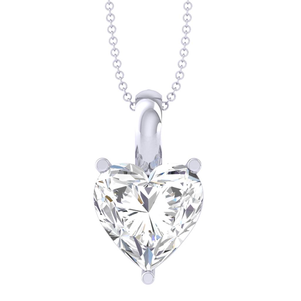 925 Sterling Silver White Gold Plated Heart Solitaire Pendant For Women & Girls : CSSOLP1HT