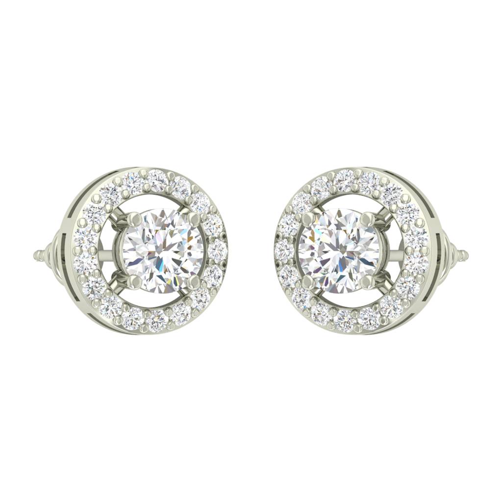 925 Sterling Silver Swiss Zirconia Halo Earring With Screw Back Gift For Women And Girls : CSWZME61