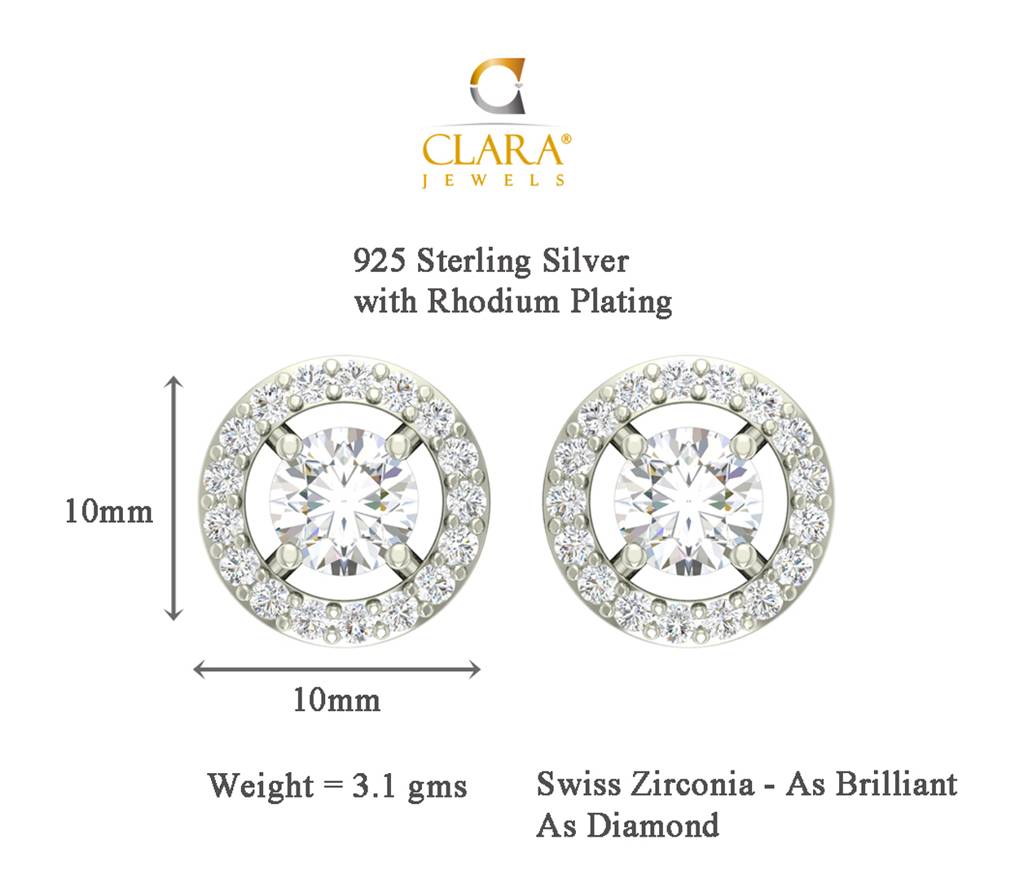 925 Sterling Silver Swiss Zirconia Halo Earring With Screw Back Gift For Women And Girls : CSWZME61
