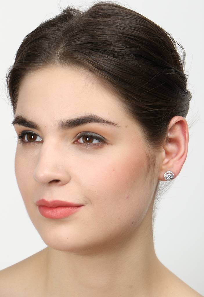 925 Sterling Silver Swiss Zirconia Halo Earring With Screw Back Gift For Women And Girls : CSWZME61