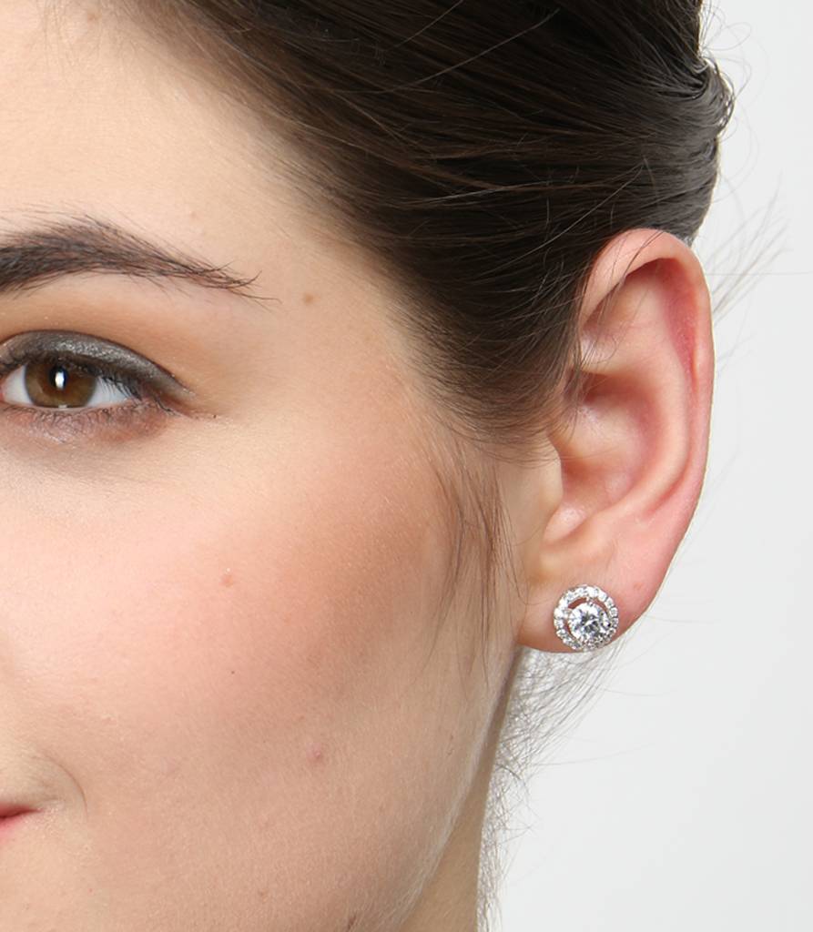 925 Sterling Silver Swiss Zirconia Halo Earring With Screw Back Gift For Women And Girls : CSWZME61