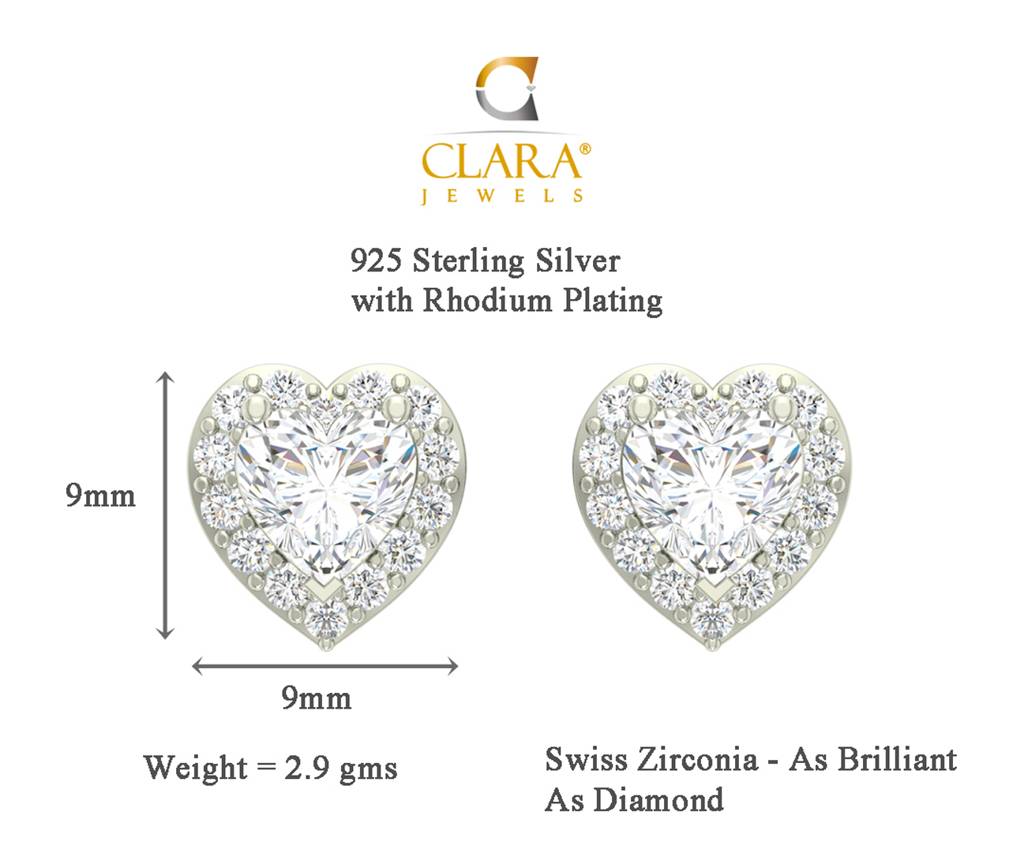 925 Sterling Silver Swiss Zirconia Valentine Earring With Screw Back Gift For Women And Girls : CSWZME66