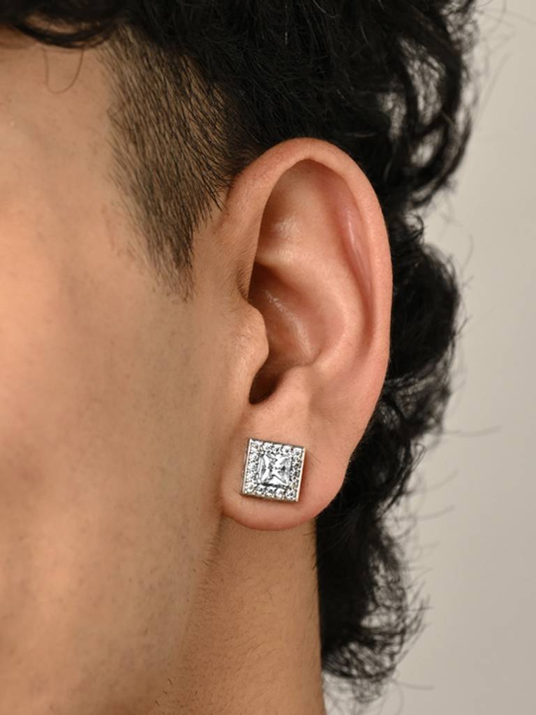 Clara 925 Sterling Silver Designer Solitaire Stud Men Earring Gift For Men & Boys (1 Piece) : CSWZME67PC1