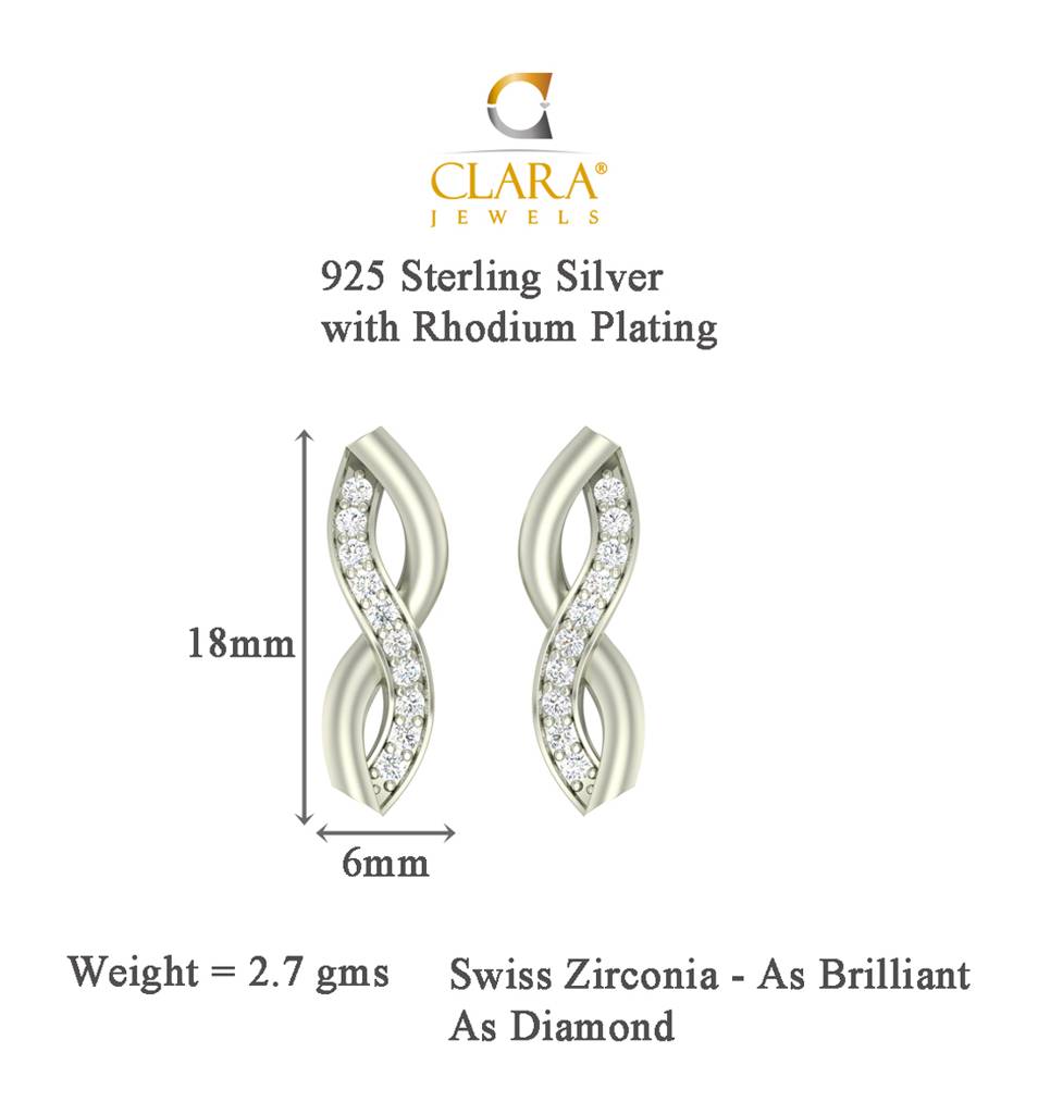 925 Sterling Silver Swiss Zirconia Twist Earring With Screw Back Gift For Women And Girls : CSWZME77