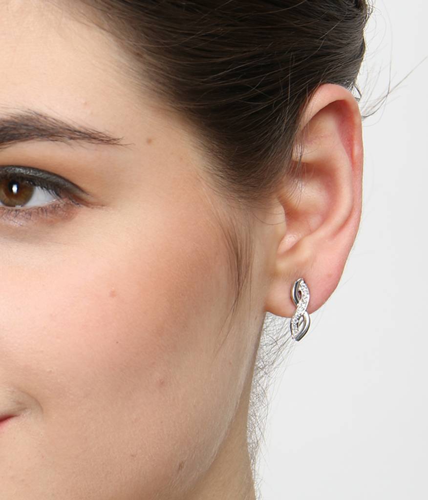 925 Sterling Silver Swiss Zirconia Twist Earring With Screw Back Gift For Women And Girls : CSWZME77