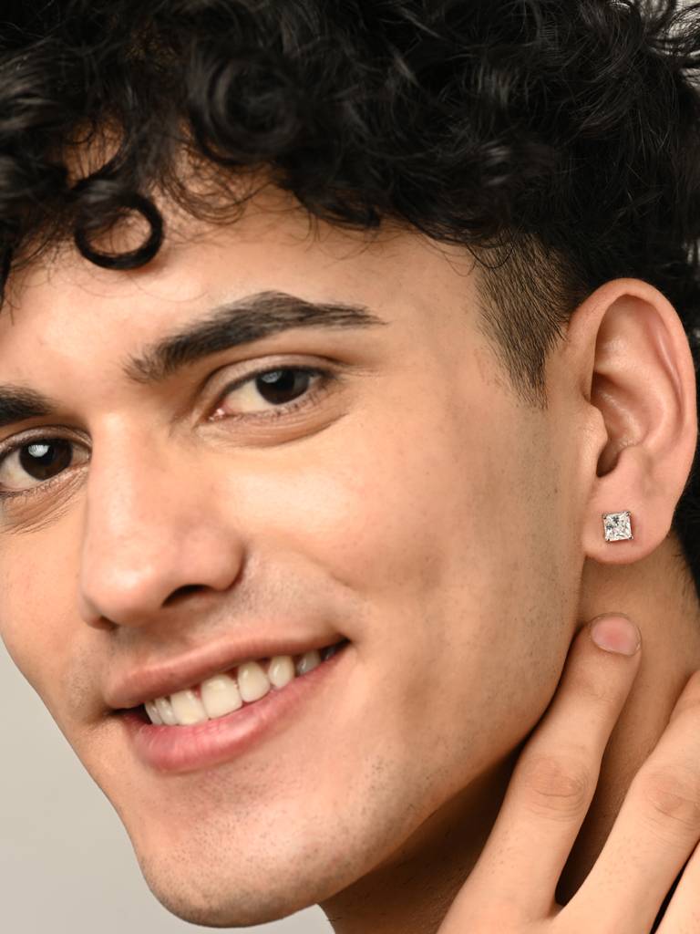 Clara 925 Sterling Silver Square Solitaire 6 Mm Stud Men Earring Gift For Men & Boys (1 Piece) : CSWZME78PC1
