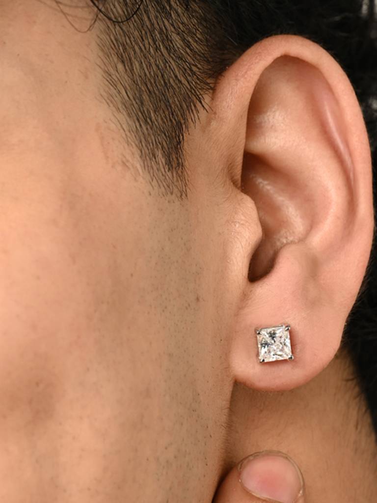 Clara 925 Sterling Silver Square Solitaire Mm Stud Men Earring