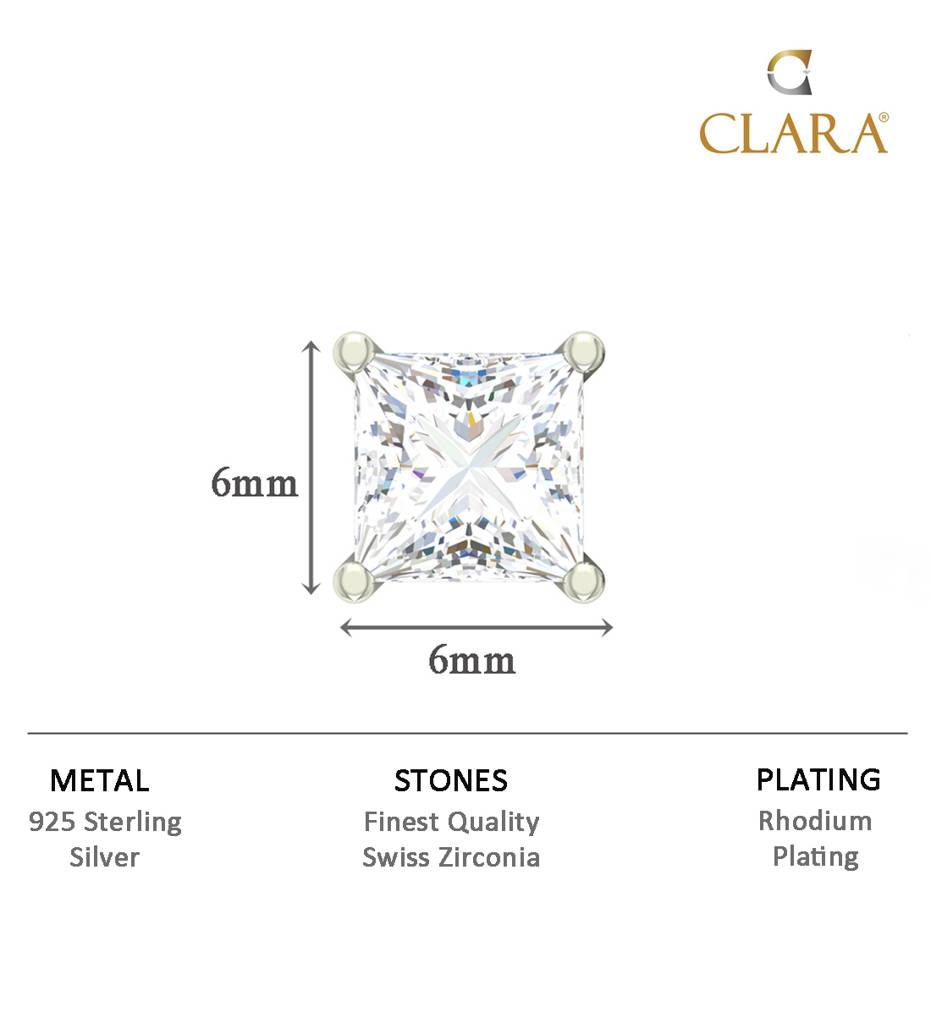 Clara 925 Sterling Silver Square Solitaire 6 Mm Stud Men Earring Gift For Men & Boys (1 Piece) : CSWZME78PC1