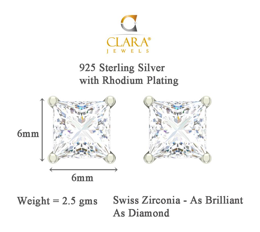 925 Sterling Silver Swiss Zirconia Square Earring With Screw Back Gift For Women And Girls : CSWZME78