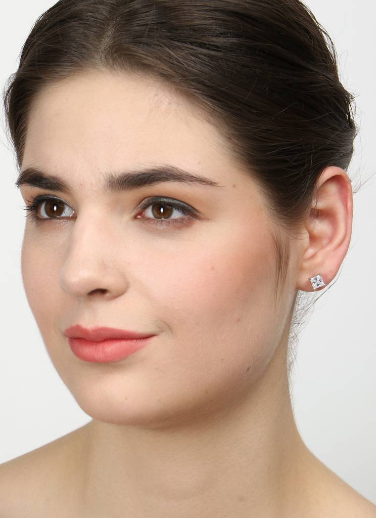 925 Sterling Silver Swiss Zirconia Square Earring With Screw Back Gift For Women And Girls : CSWZME78