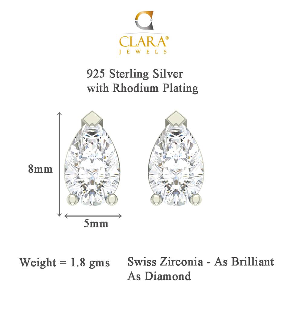925 Sterling Silver Swiss Zirconia Pear Earring With Screw Back Gift For Women And Girls : CSWZME79