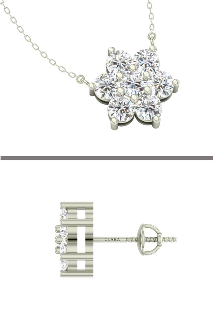 925 Sterling Silver Rhodium Plated Star Pendant Earring Necklace Set With Chain Gift For Women And Girls : CSWZMP52ME52_SCH