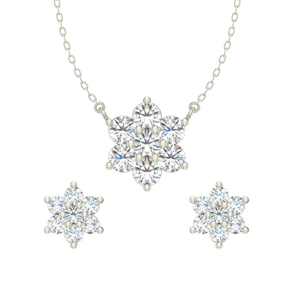 925 Sterling Silver Rhodium Plated Star Pendant Earring Necklace Set With Chain Gift For Women And Girls : CSWZMP52ME52_SCH