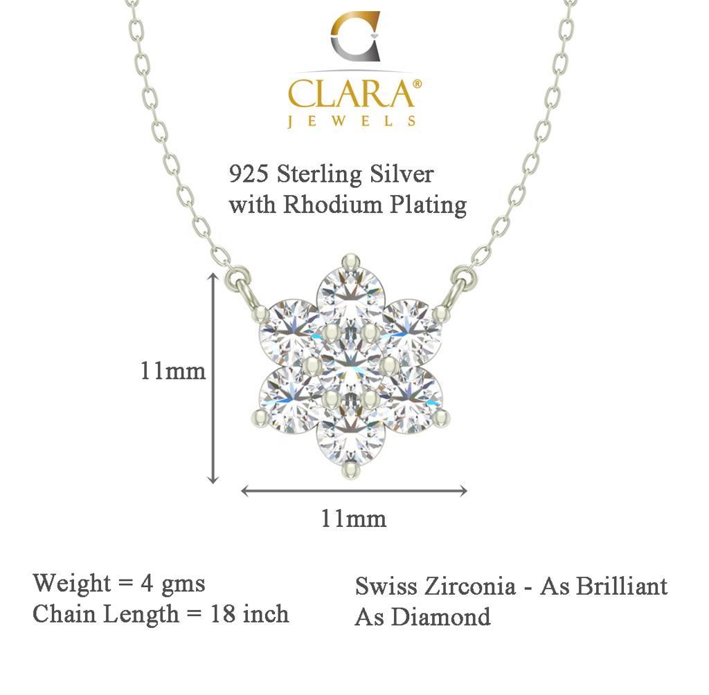 925 Sterling Silver Rhodium Plated Star Pendant Earring Necklace Set With Chain Gift For Women And Girls : CSWZMP52ME52_SCH