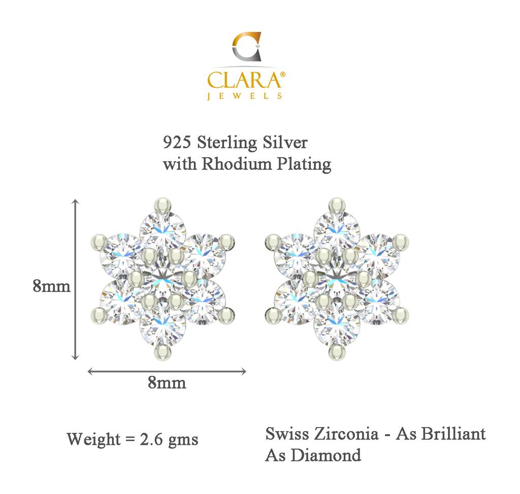 925 Sterling Silver Rhodium Plated Star Pendant Earring Necklace Set With Chain Gift For Women And Girls : CSWZMP52ME52_SCH