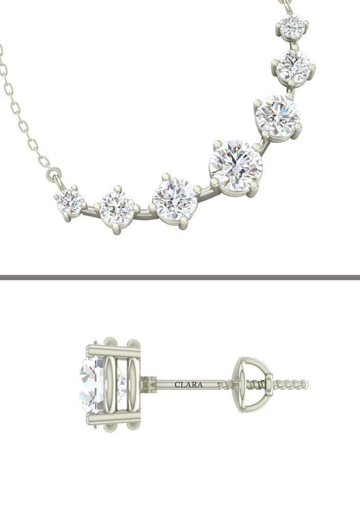 925 Sterling Silver Rhodium Plated 7 Stone Pendant Earring Necklace Set With Chain Gift For Women And Girls : CSWZMP53ME51_SCH