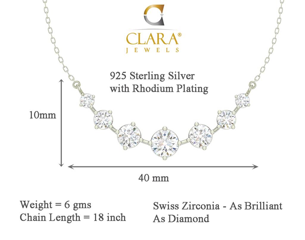 925 Sterling Silver Rhodium Plated 7 Stone Pendant Earring Necklace Set With Chain Gift For Women And Girls : CSWZMP53ME51_SCH
