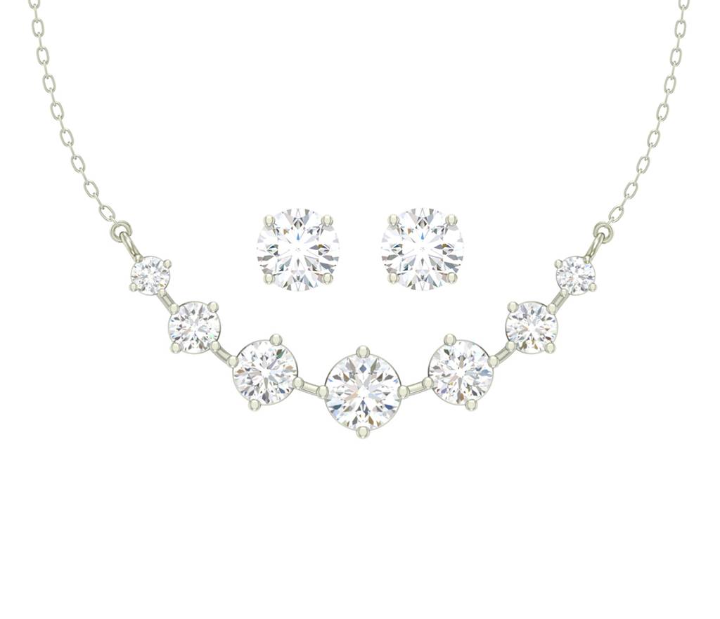 925 Sterling Silver Rhodium Plated 7 Stone Pendant Earring Necklace Set With Chain Gift For Women And Girls : CSWZMP53ME51_SCH
