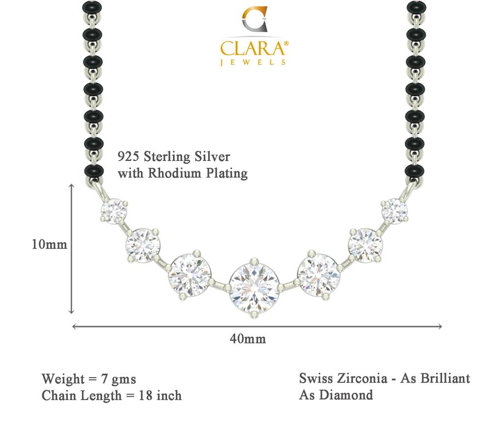 925 Sterling Silver 7 Stone Mangalsutra Tanmaniya Pendant With Chain Gift For Women And Girls : CSWZMP53