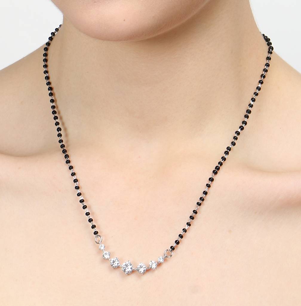 925 Sterling Silver 7 Stone Mangalsutra Tanmaniya Pendant With Chain Gift For Women And Girls : CSWZMP53