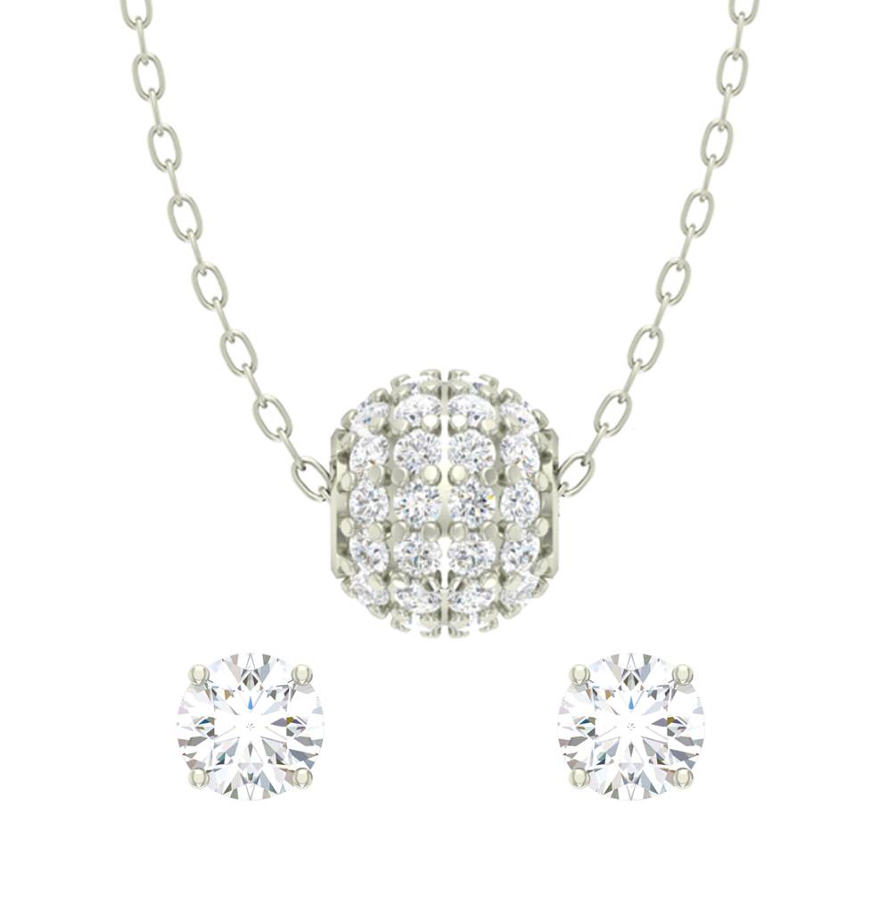 925 Sterling Silver Rhodium Plated Ball Pendant Earring Necklace Set With Chain Gift For Women And Girls : CSWZMP55ME51_SCH