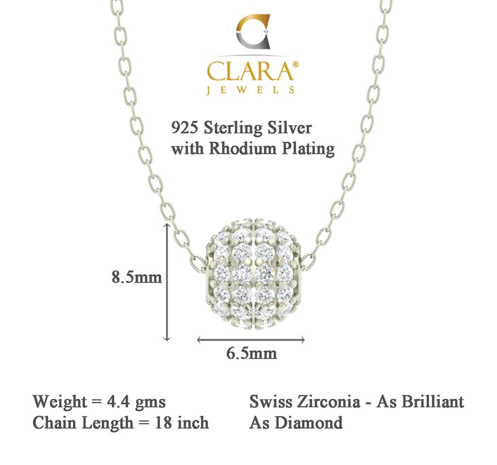 925 Sterling Silver Rhodium Plated Ball Pendant Necklace With Chain Gift For Women And Girls : CSWZMP55_SCH