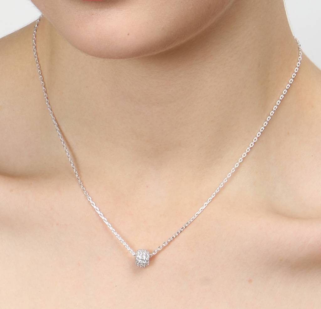 925 Sterling Silver Rhodium Plated Ball Pendant Necklace With Chain Gift For Women And Girls : CSWZMP55_SCH