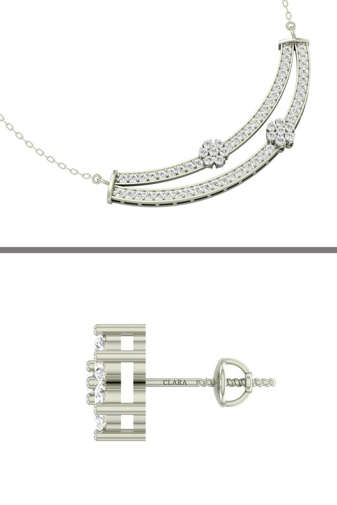 925 Sterling Silver Rhodium Plated Ava Pendant Earring Necklace Set With Chain Gift For Women And Girls : CSWZMP56ME52_SCH