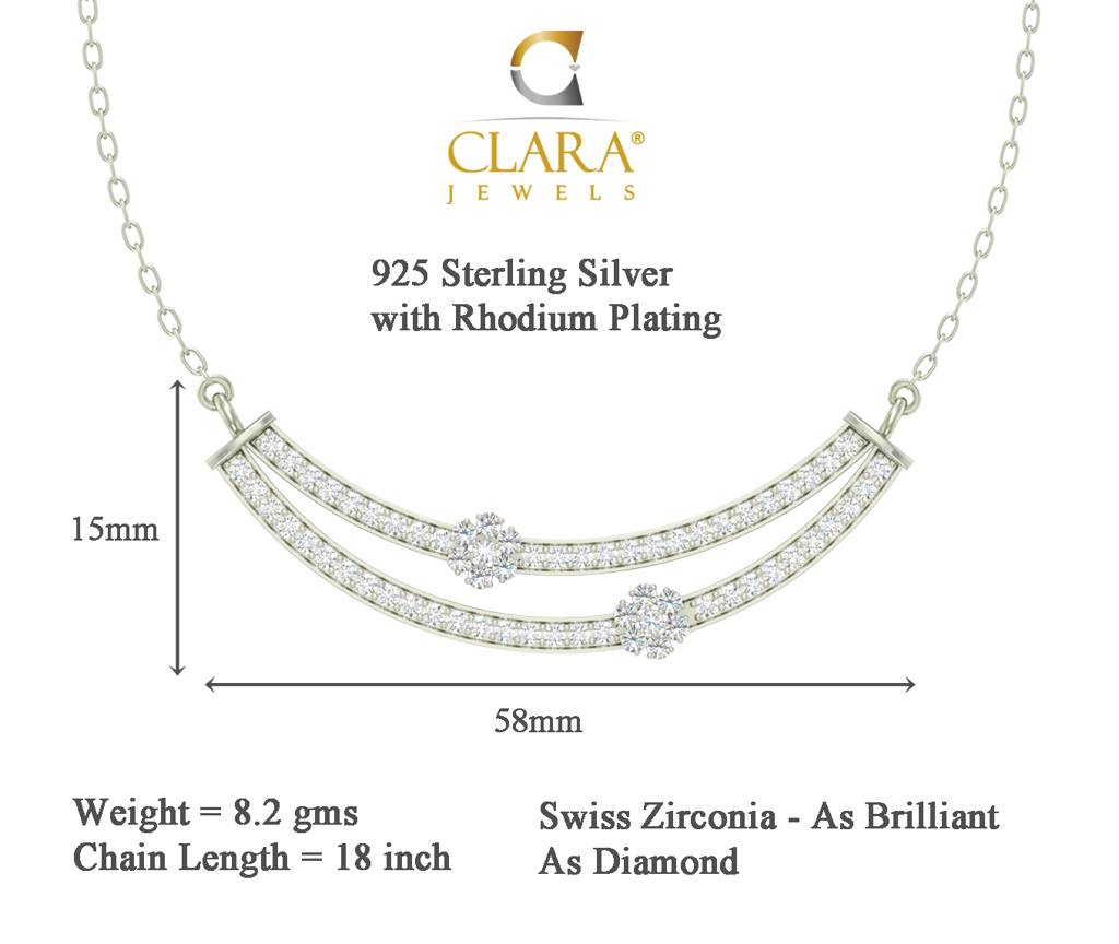 925 Sterling Silver Rhodium Plated Ava Pendant Earring Necklace Set With Chain Gift For Women And Girls : CSWZMP56ME52_SCH