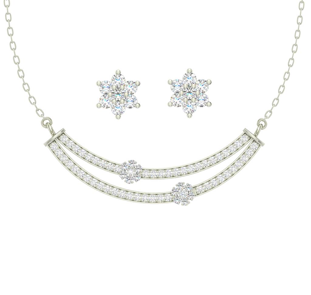 925 Sterling Silver Rhodium Plated Ava Pendant Earring Necklace Set With Chain Gift For Women And Girls : CSWZMP56ME52_SCH