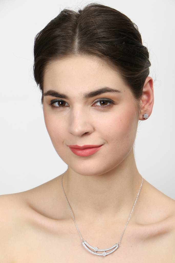 925 Sterling Silver Rhodium Plated Ava Pendant Earring Necklace Set With Chain Gift For Women And Girls : CSWZMP56ME52_SCH