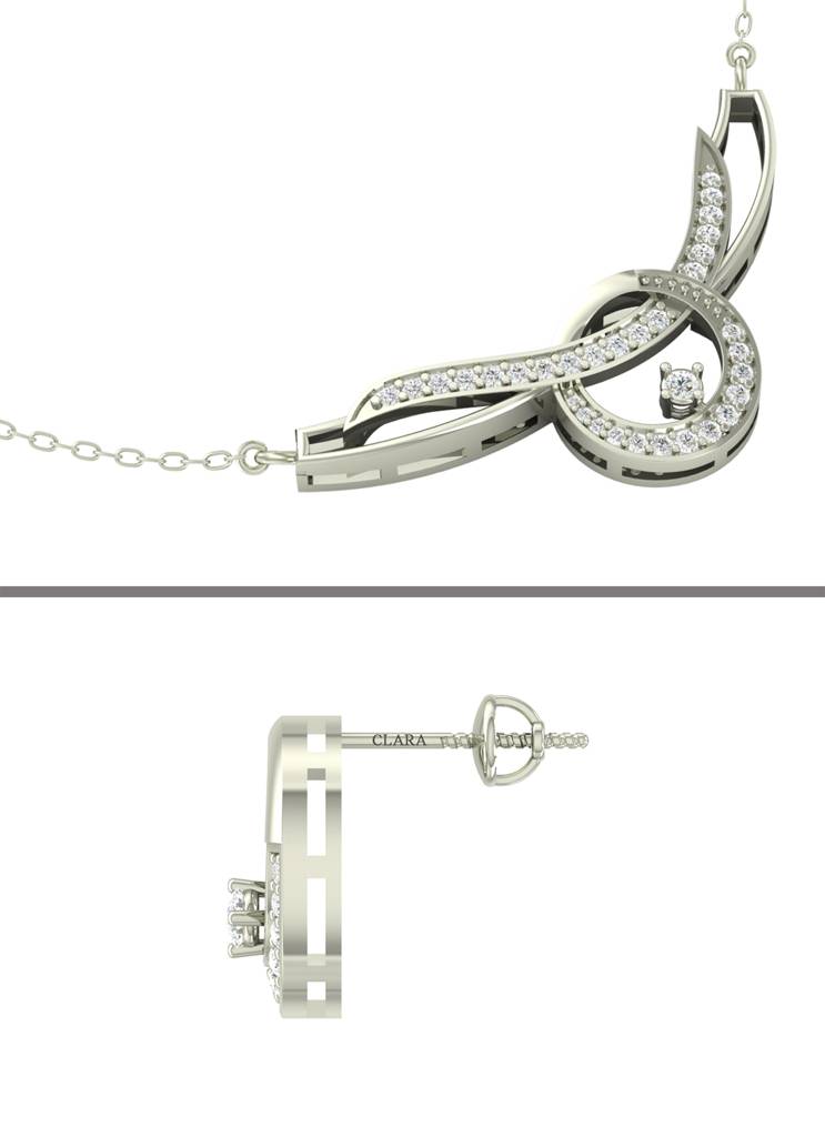 925 Sterling Silver Rhodium Plated Evie Pendant Earring Necklace Set With Chain Gift For Women And Girls : CSWZMP58ME58_SCH