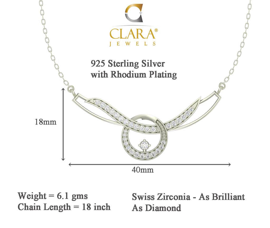 925 Sterling Silver Rhodium Plated Evie Pendant Earring Necklace Set With Chain Gift For Women And Girls : CSWZMP58ME58_SCH