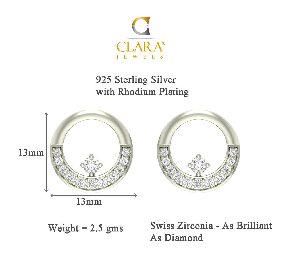 925 Sterling Silver Rhodium Plated Evie Pendant Earring Necklace Set With Chain Gift For Women And Girls : CSWZMP58ME58_SCH