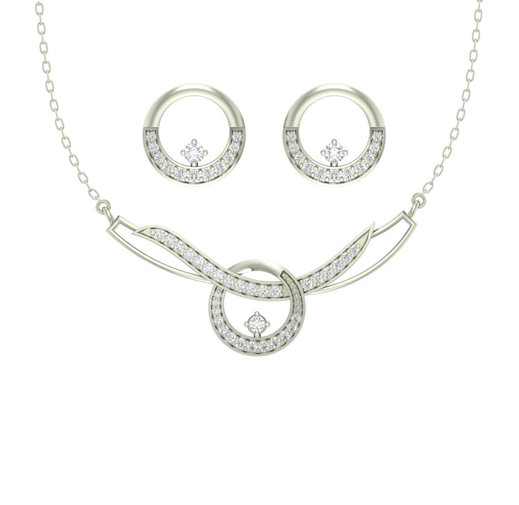 925 Sterling Silver Rhodium Plated Evie Pendant Earring Necklace Set With Chain Gift For Women And Girls : CSWZMP58ME58_SCH