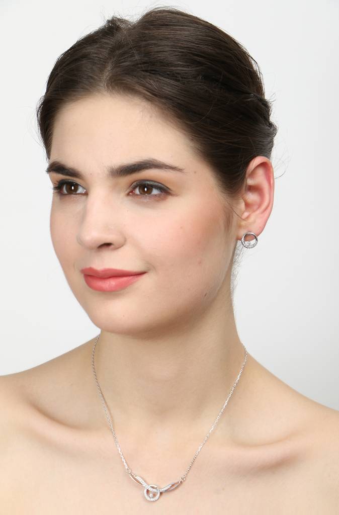 925 Sterling Silver Rhodium Plated Evie Pendant Earring Necklace Set With Chain Gift For Women And Girls : CSWZMP58ME58_SCH